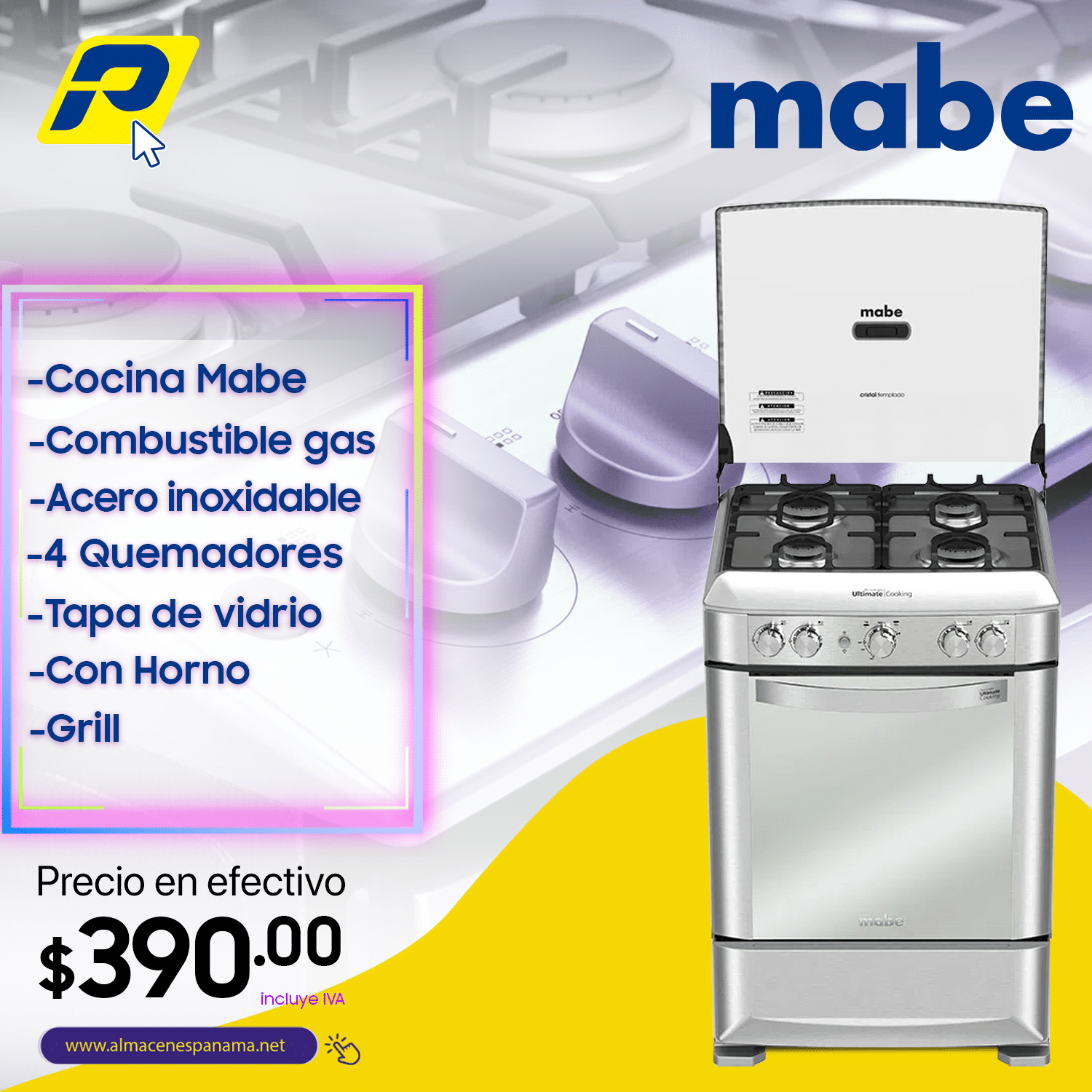 Cocina Mabe EM6060FX 4 quemadores gris acero