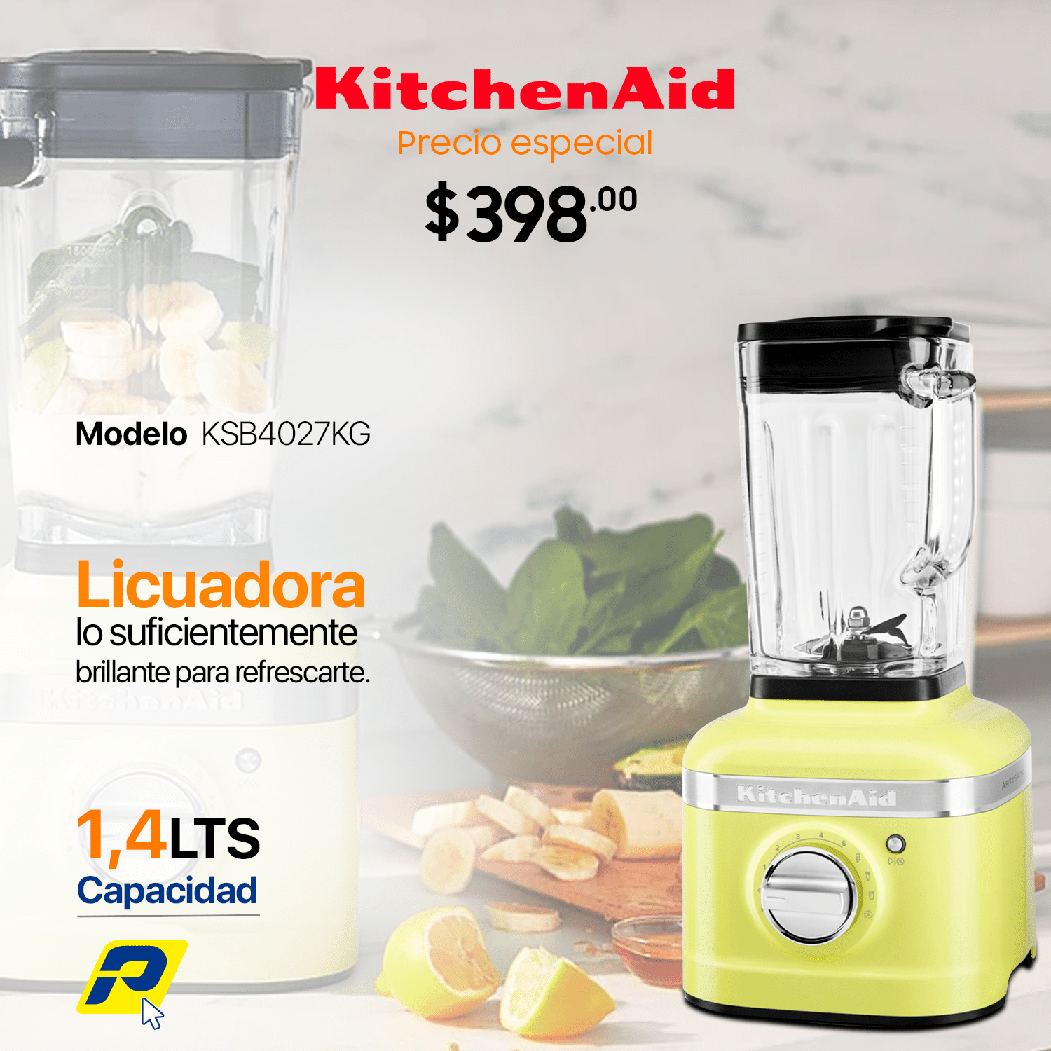 Licuadora Roja kitchen aid KSB1325PA 3 VELOCIDADES fc amarillo