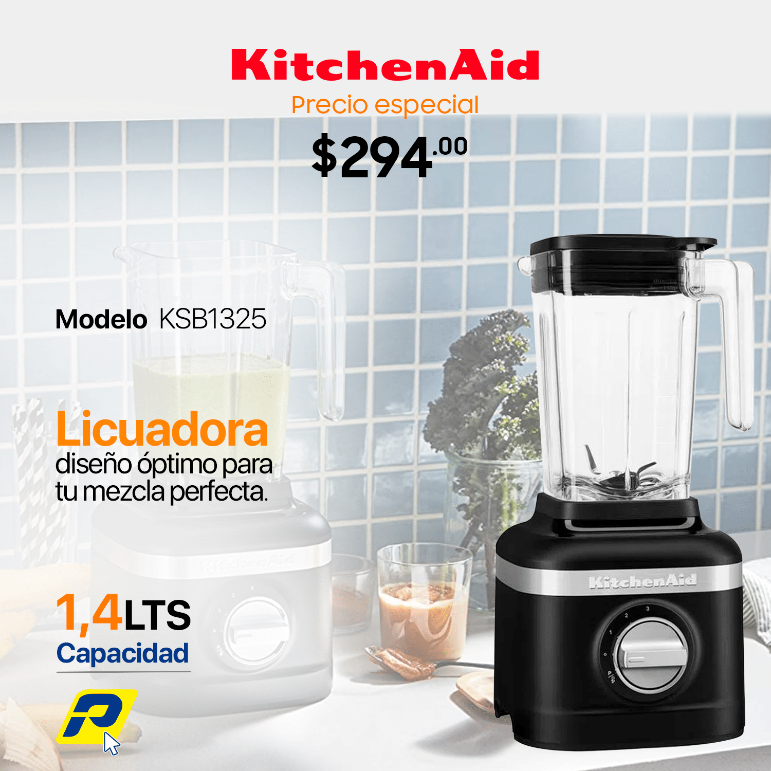 Licuadora Roja kitchen aid KSB1325PA 3 VELOCIDADES ngra fc