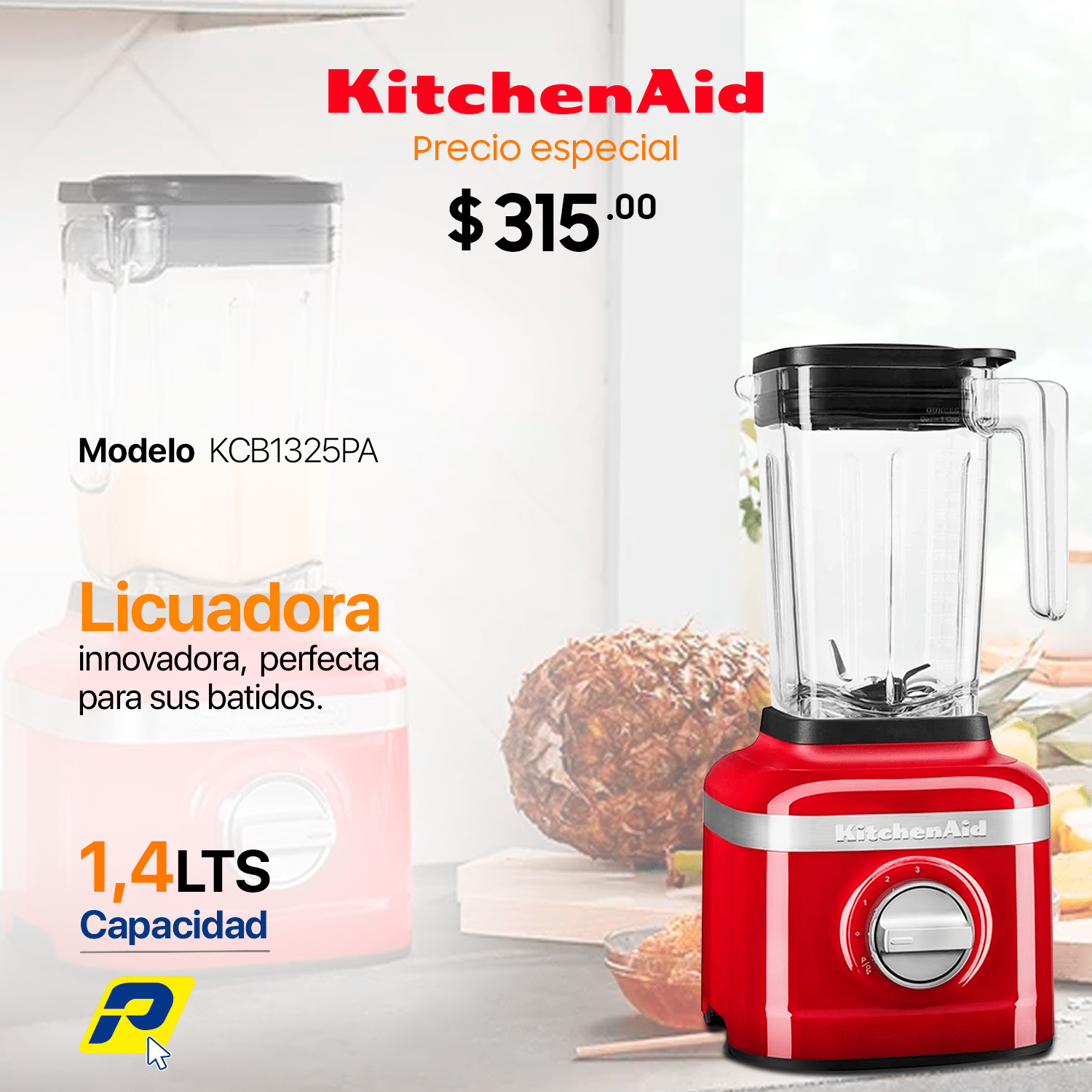Licuadora Roja kitchen aid KSB1325PA 3 VELOCIDADES