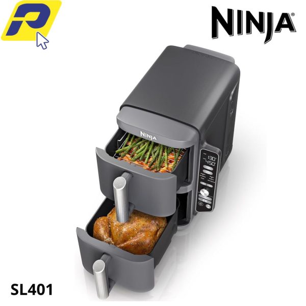 NINJA FOODIE FREIDORA DE 10 LITROS DOUBLESTACK XL 2 CESTAS 6 FUNCIONES  - SL401 (CAJA GENERICA)
